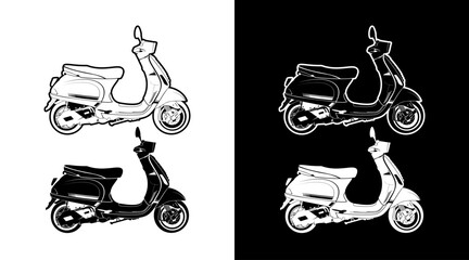 Scooter moped motorcycle front view detailed vector illustration outline icon Design template