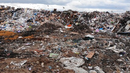 Large landfill near the metropolis in autumn.