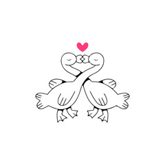 vector illustration of a pair of ducks kissing