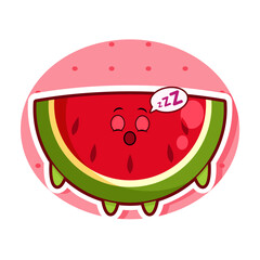 cute and little watermelon fruit character with sleepy face