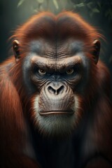 Portrait of a male orangutan looking at the camera. Generative AI