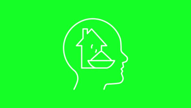 Animated physiology white line icon. Hunger and homelessness. Loop HD video with chroma key, alpha channel on transparent background, black solid background. Outline motion graphic animation