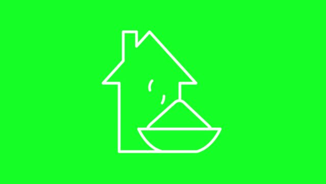 Animated home, food white line icon. Basic physiological need. Loop HD video with chroma key, alpha channel on transparent background, black solid background. Outline motion graphic animation
