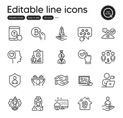 Set of People outline icons. Contains icons as Ranking star, Romantic talk and Helping hand elements. Photo studio, Manager, Checkbox web signs. Recruitment, Swipe up, Nurse elements. Vector