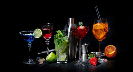 Set of various classic cocktails