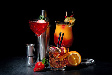 Set of various classic cocktails