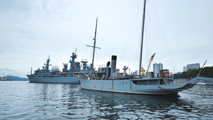 Naklejka premium The warships of Vladivostok in the pier.