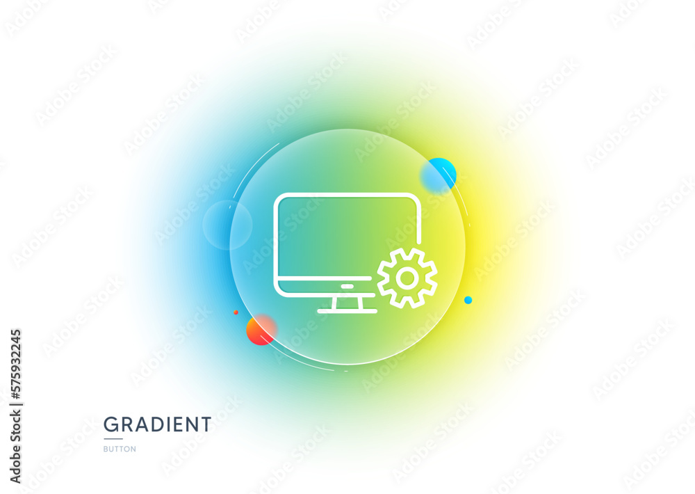 Poster computer or monitor icon. gradient blur button with glassmorphism. service cogwheel sign. personal c