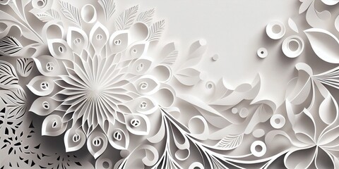 Paper cut flowers on white background. White flower cut out of paper. Origami. Spring concept. Generative AI