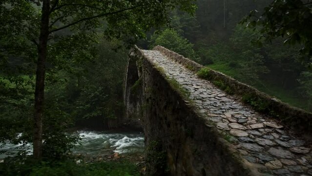 View of Historical Stone bridge, Senyuva bridge in Rize. 4K Footage in Turkey