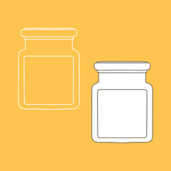 Jar with lid and label. Outline vector realistic mockup.