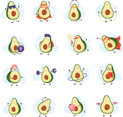 Avocado Cartoon Icon Set