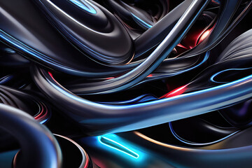 Dark color tone soft 3d curvy lines background. Ai generated art.
