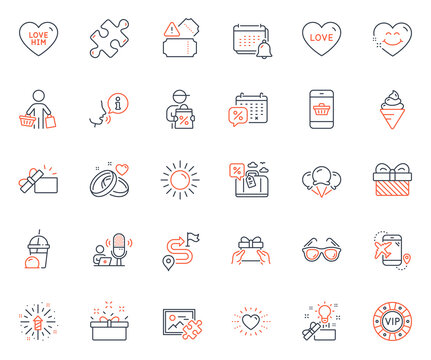 Holidays icons set. Included icon as Sun, Flight destination and Tickets web elements. Opened gift, Ice creams, Ice cream icons. Puzzle image, Sunglasses, Delivery discount web signs. Vector