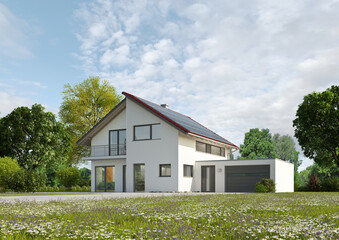 Modernes Einfamilienhaus mit Pultdach und Garage