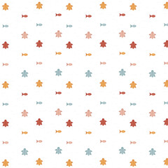 Seamless pattern with illustrations of turtles and fish, minimalism, simple pattern, vector
