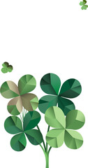 Origami Paper Clover Leaves Decorated On Green Background And Space For Text or Message. Happy St. Patrick's Day Vertical Banner Design.