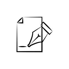 The tip of a fountain pen writes text on a sheet of paper.