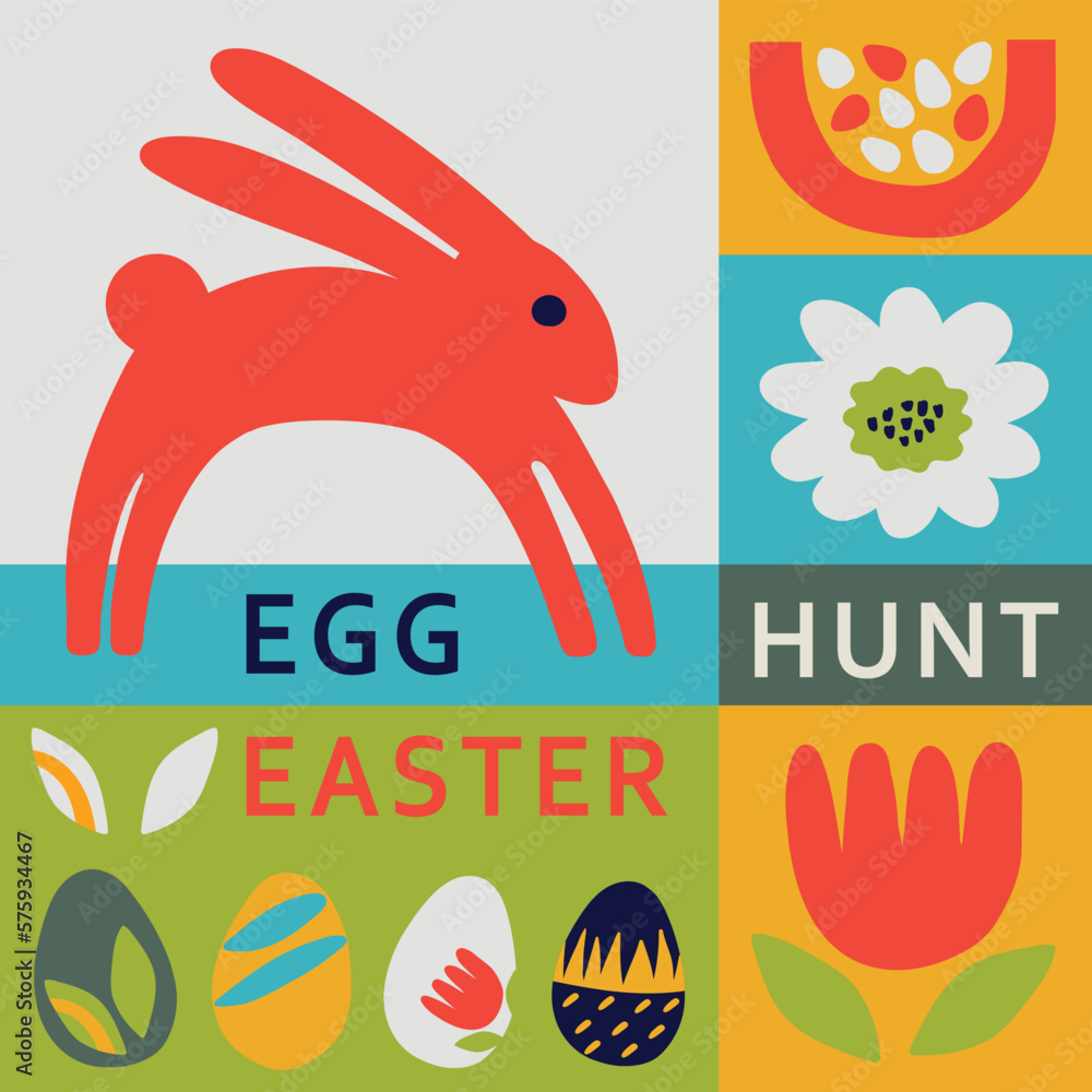 Poster easter concept vector background elements set. minimal hand drawn bold graphics style