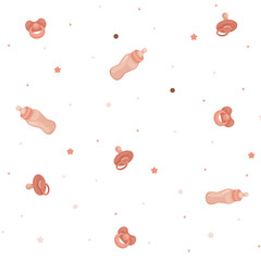 Seamless pattern with baby nipples and bottle, baby pattern, vector