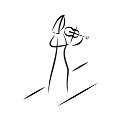 A woman violinist plays music on the violin. Vector illustration in the style of minimalist line art.