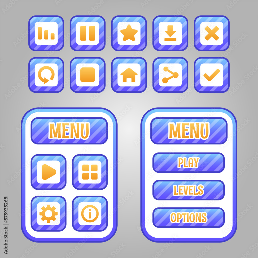 Aufkleber set of game menu selection for rpg and adventure game