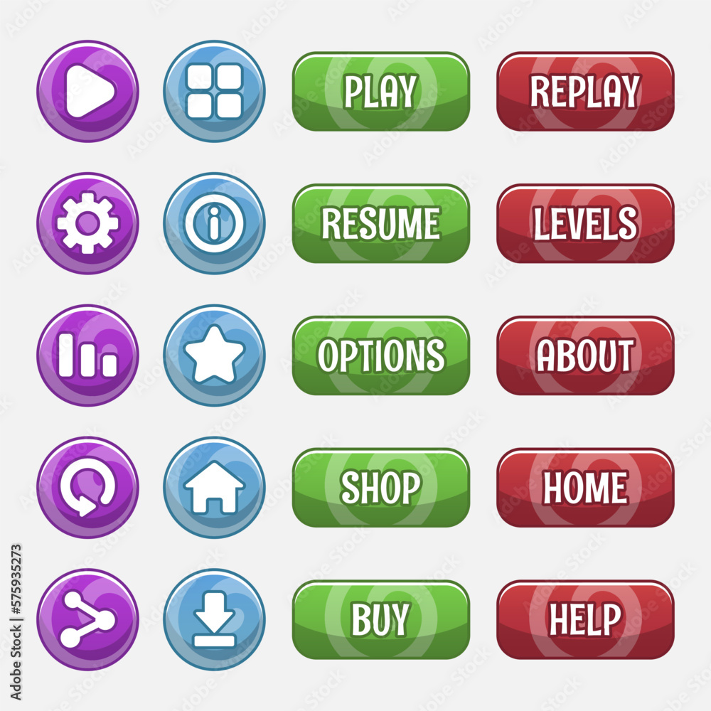 Aufkleber set of game menu selection for rpg and adventure game