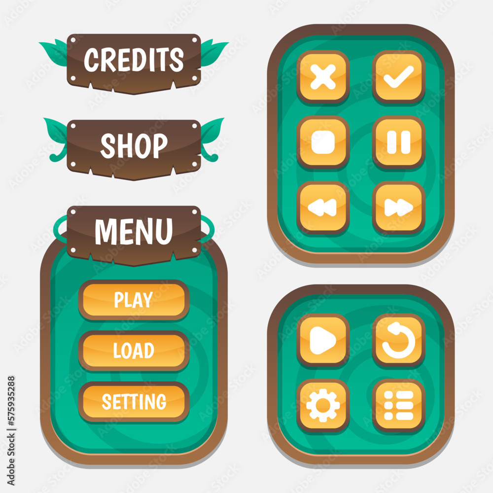 Aufkleber set of game menu selection for rpg and adventure game