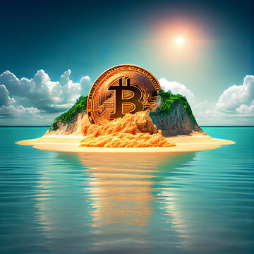 Bitcoin Treasure Chest Island Illustration Background AI Generative