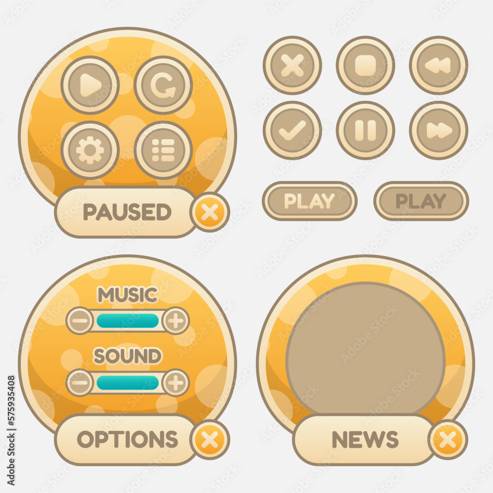 Aufkleber set of game menu selection for rpg and adventure game