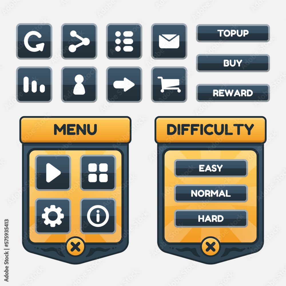 Aufkleber set of game menu selection for rpg and adventure game