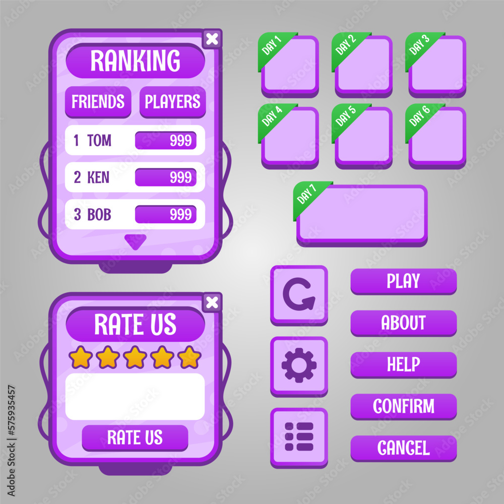 Aufkleber set of game menu selection for rpg and adventure game