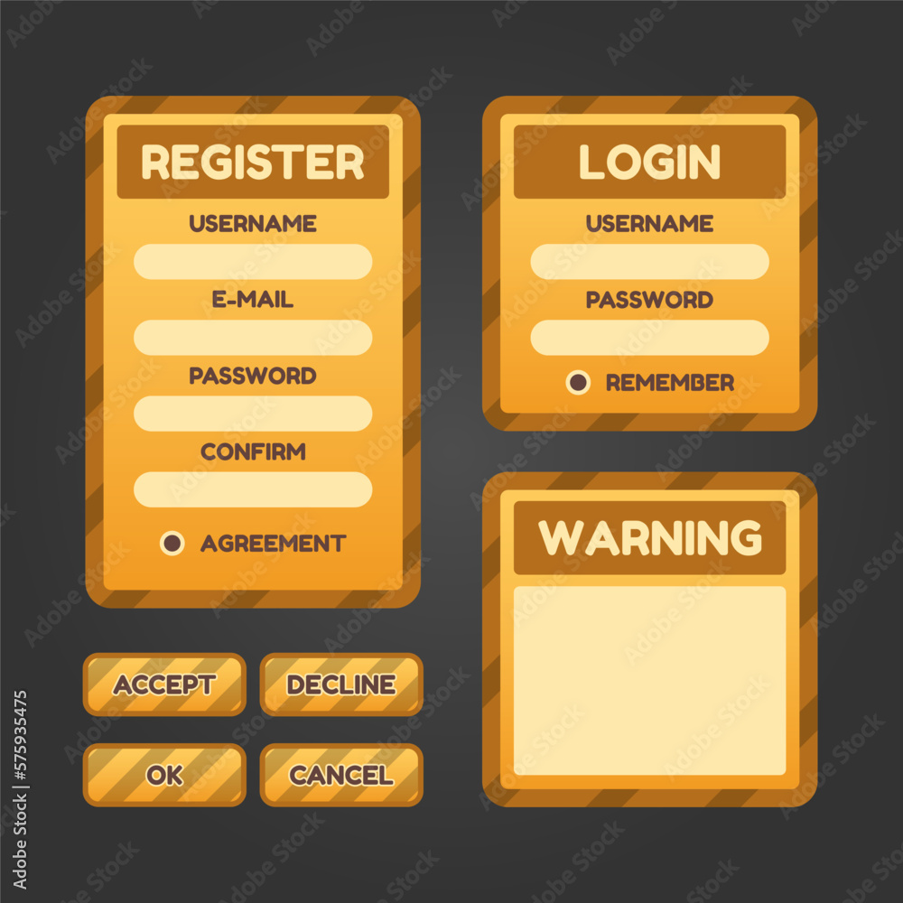 Aufkleber set of game menu selection for rpg and adventure game