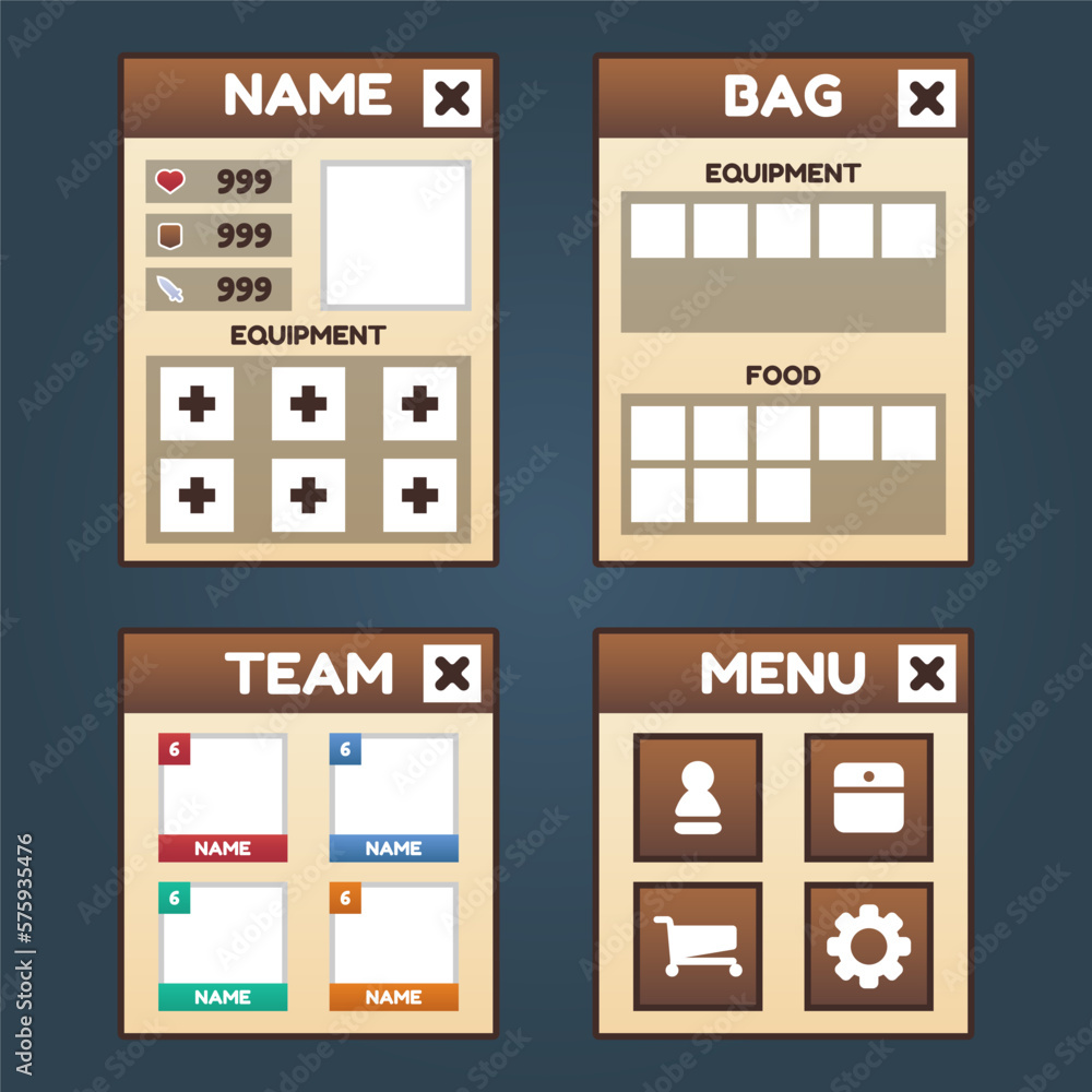 Aufkleber set of game menu selection for rpg and adventure game