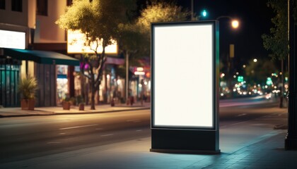 Vertical Neon Glowing LED Billboard in Las Vegas - Blank Mockup with Empty Copy Space Screen for Advertising at Night. Generative ai illustration