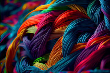 close up of colorful threads, generative ai