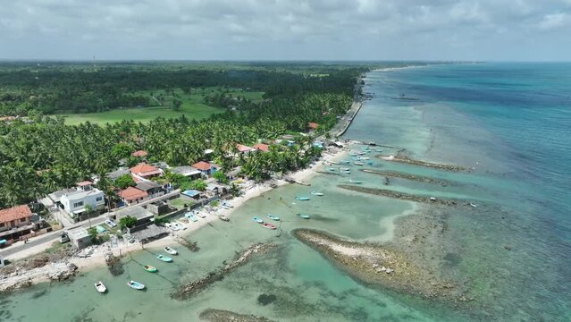 Aerial video of Point Pedro, located in Jaffna District, Sri Lanka, at the northernmost point of the island. 