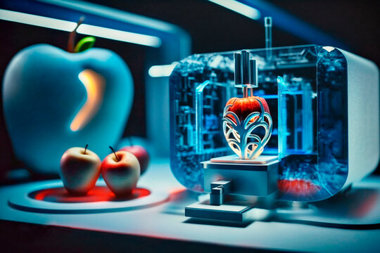 Comida artificial futurista. Innovación en la industria de alimentos. Ciencia y tecnología alimentaria. Generado por ia