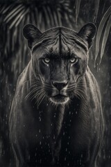 Black Panter in jungle. High quality illustration made with Generative AI and Photoshop.	