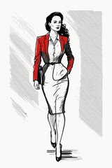 Business woman fashion sketch. Women`s history month graphics resource. 