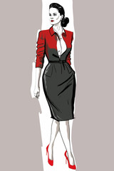Business woman fashion sketch. Women`s history month graphics resource. 