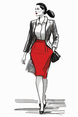 Business woman fashion sketch. Women`s history month graphics resource. 