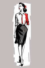 Business woman fashion sketch. Women`s history month graphics resource. 