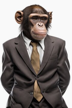 A portrait of an anthropomorphic ape or monkey in a business suit (generative ai)