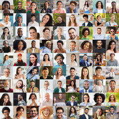 Beautiful multicultural people enjoying life, smiling at camera, collage