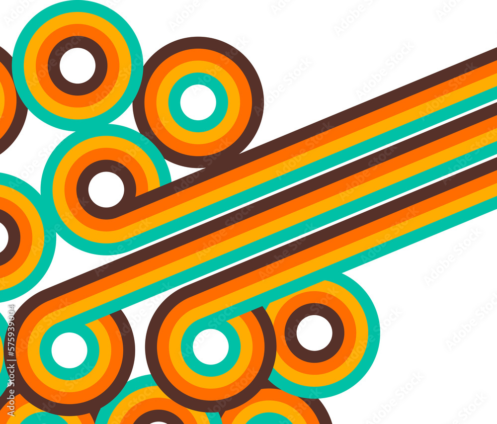 Poster abstract retro background, digital lines and circles, design70s, vector.