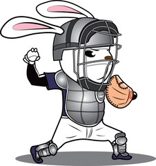 捕手でスローイングするウサギの野球選手