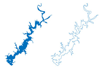 Lake Tenkiller Ferry Reservoir (United States of America, North America, us, usa, Oklahoma) map vector illustration, scribble sketch Tenkiller Ferry Dam map
