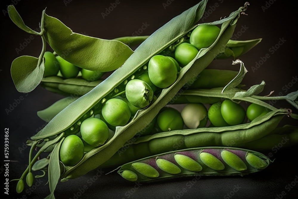 Poster vertical closeup of a cluster of uncooked snap peas generative ai