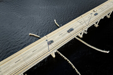 Barron Collier Bridge and Gilchrist Bridge in Florida with moving traffic. Transportation...